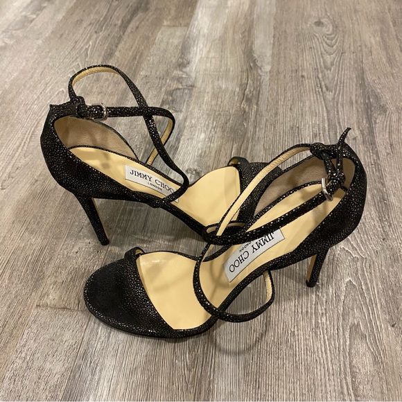 JIMMY CHOO Harper Anthracite Black Spotted Suede Sandal 36.5 - Picture 7 of 11